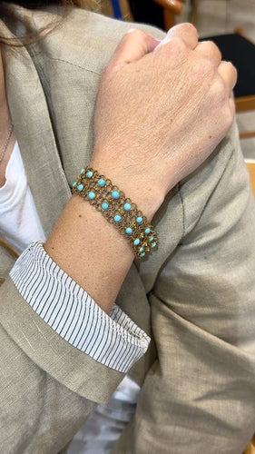 Bracelet Bracelet souple en or jaune 14 carats et turquoises 58 Facettes