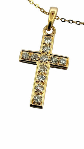Collier Chaîne et pendentif croix en or jaune 18 carats et diamants 58 Facettes
