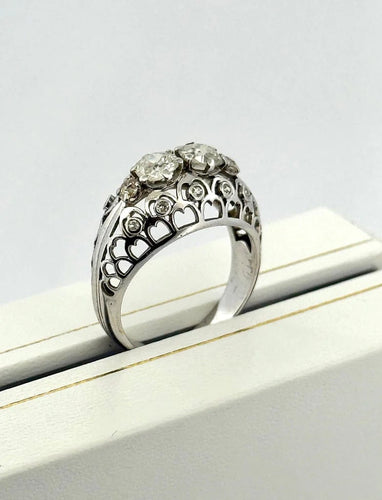 Bague 60 Bague ancienne ajourée en or blanc et diamants 58 Facettes