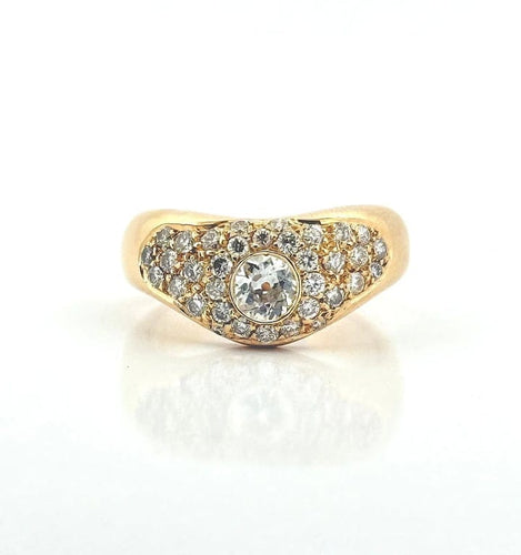 Bague 56 Bague ondulée vintage en or jaune 18 carats et diamants 58 Facettes
