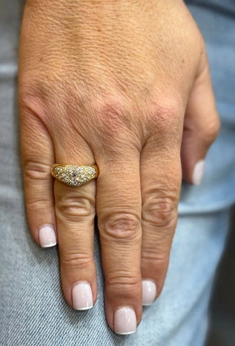 Bague 56 Bague ondulée vintage en or jaune 18 carats et diamants 58 Facettes