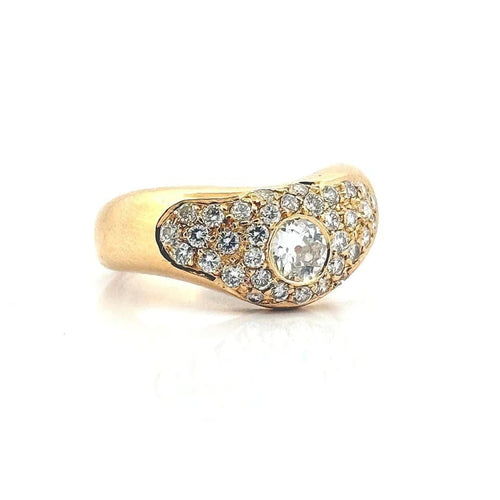 Bague 56 Bague ondulée vintage en or jaune 18 carats et diamants 58 Facettes