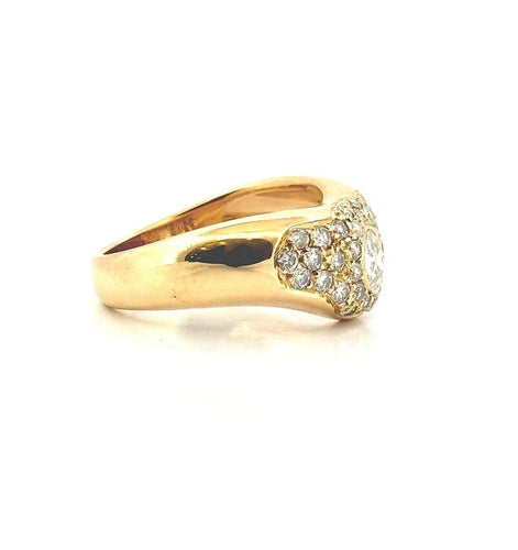Bague 56 Bague ondulée vintage en or jaune 18 carats et diamants 58 Facettes
