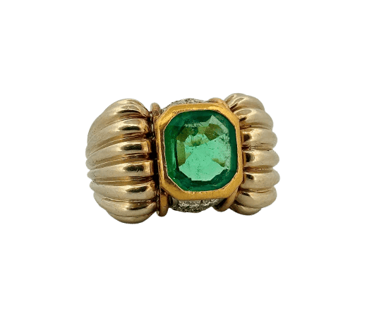 Bague 54 Bague tank rétro en or jaune 18 carats, émeraude et diamants 58 Facettes