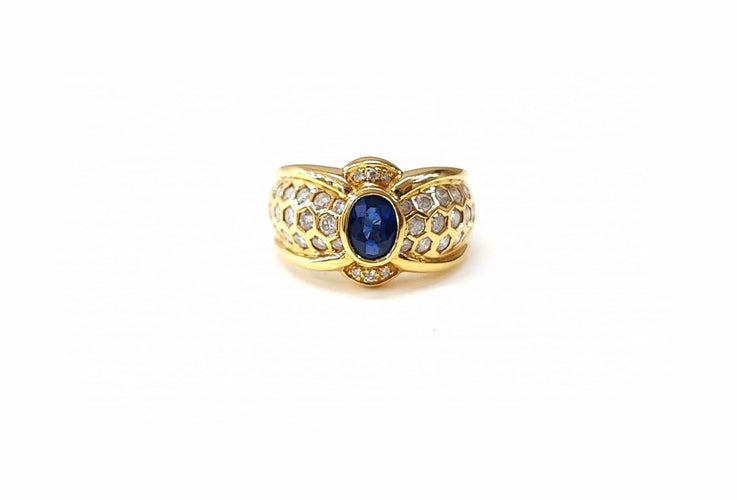 Bague 56 Bague saphir et diamants en or jaune 18K 58 Facettes Bag.saph.alveol
