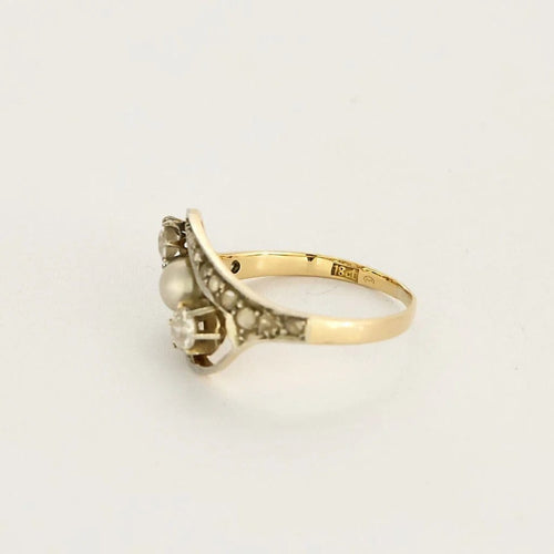 Bague 52 Bague motif ajouré en or jaune 18k, platine, diamants et perle grise 58 Facettes DADB-01