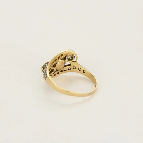 Bague 52 Bague motif ajouré en or jaune 18k, platine, diamants et perle grise 58 Facettes DADB-01