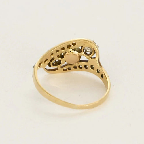Bague 52 Bague motif ajouré en or jaune 18k, platine, diamants et perle grise 58 Facettes DADB-01