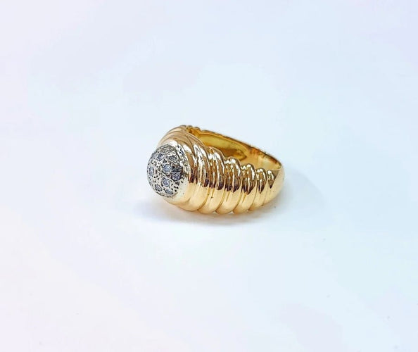 Bague 56 Bague jonc godronnée pavée en or jaune et or blanc, diamants 0,20 ct 58 Facettes Bag.Jonc.Dt.1969