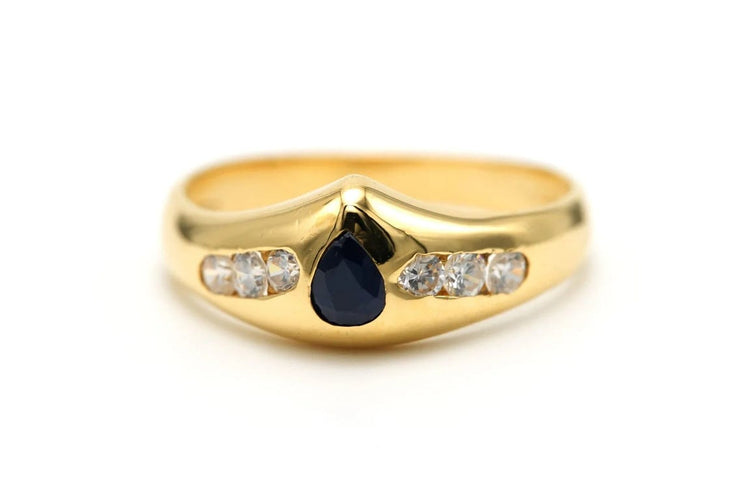 Bague 54 Bague contemporaine en or jaune 18 carats, saphir et diamants 58 Facettes 23173
