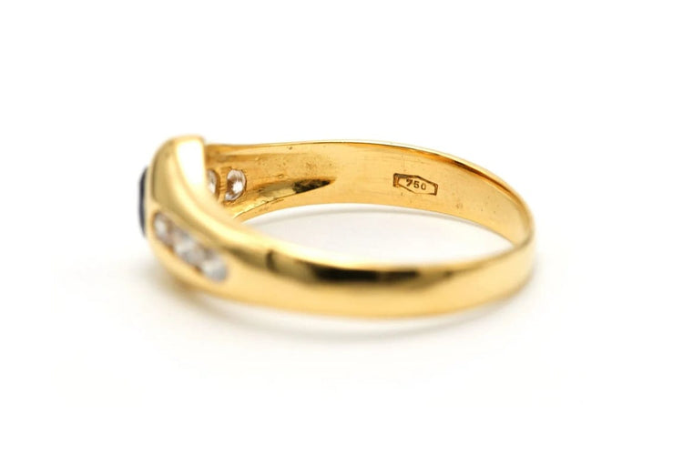 Bague 54 Bague contemporaine en or jaune 18 carats, saphir et diamants 58 Facettes 23173