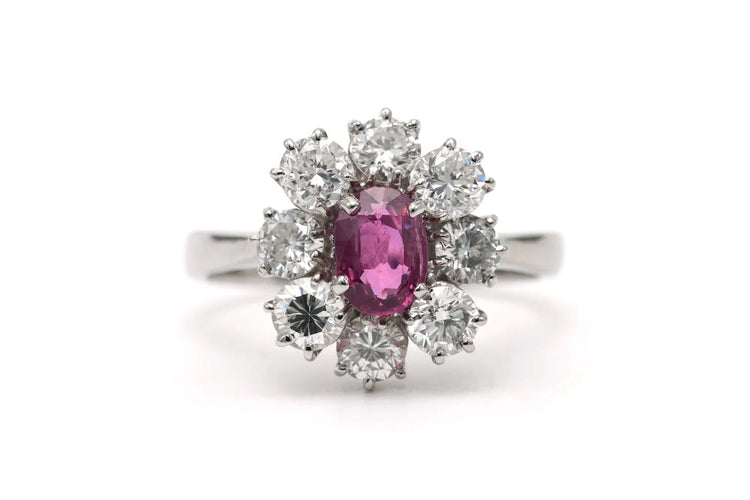 Bague 54 Bague contemporaine en or blanc sertie d’un saphir rose et diamants 58 Facettes 23282