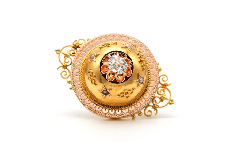 Broche Napoléon III - Broche en or jaune, perles et diamant taille ancienne 58 Facettes 23289