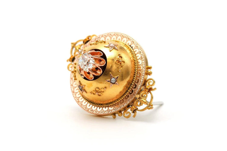 Broche Napoléon III - Broche en or jaune, perles et diamant taille ancienne 58 Facettes 23289