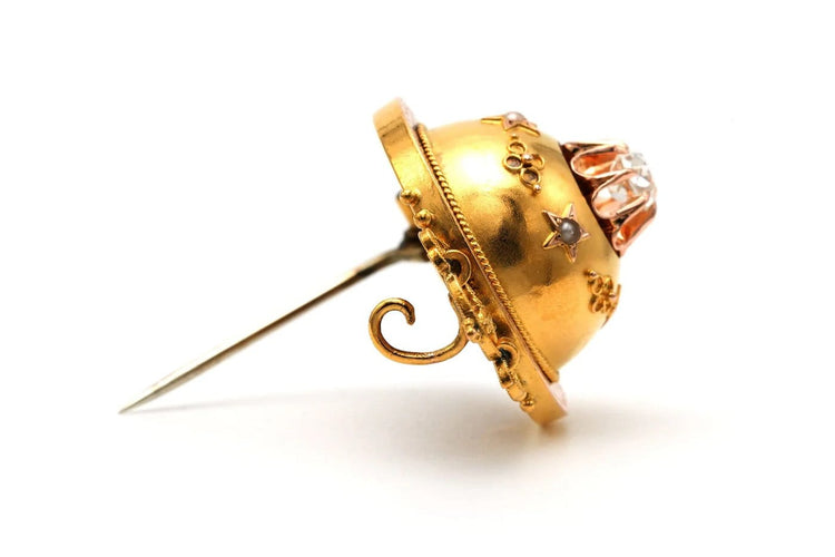 Broche Napoléon III - Broche en or jaune, perles et diamant taille ancienne 58 Facettes 23289