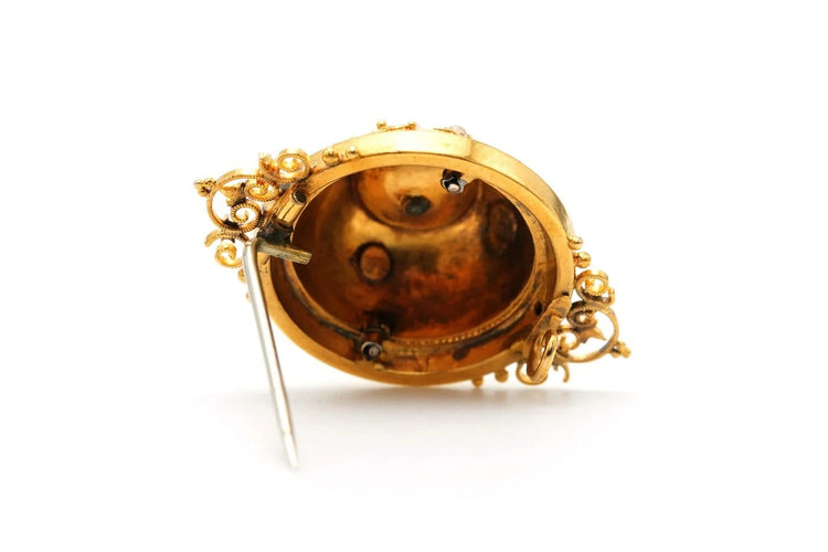 Broche Napoléon III - Broche en or jaune, perles et diamant taille ancienne 58 Facettes 23289