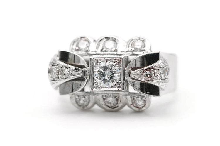 Bague 55 Art déco - Bague en or blanc et diamants 58 Facettes 23294