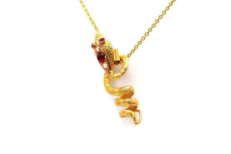 Pendentif Pendentif Art nouveau serti de rubis et perles en or jaune 18 carats 58 Facettes 23270