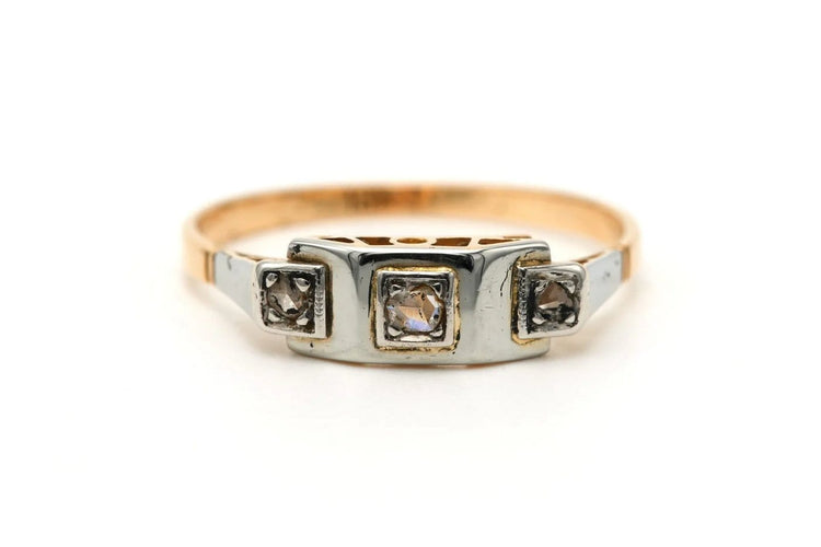 Bague 56 Art Déco - Bague en or jaune et blanc 18 carats et diamants 58 Facettes 23351