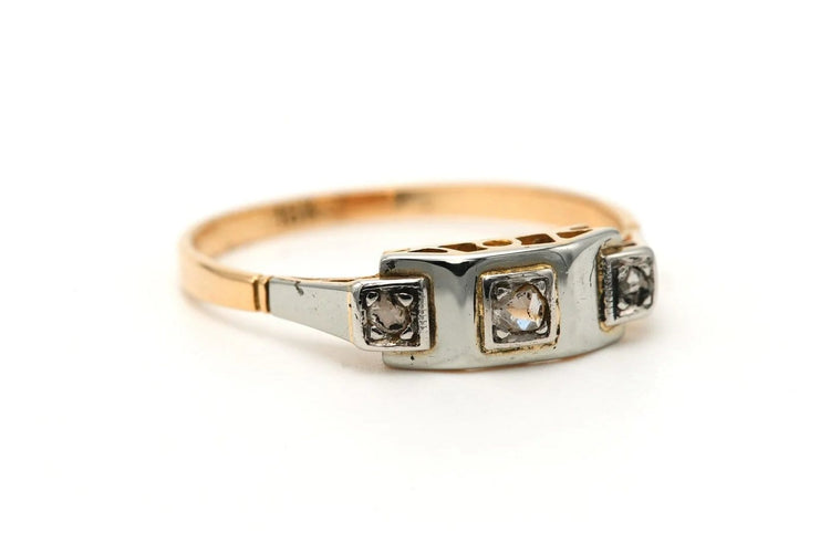 Bague 56 Art Déco - Bague en or jaune et blanc 18 carats et diamants 58 Facettes 23351