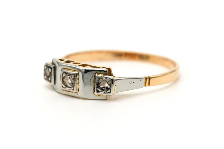 Bague 56 Art Déco - Bague en or jaune et blanc 18 carats et diamants 58 Facettes 23351
