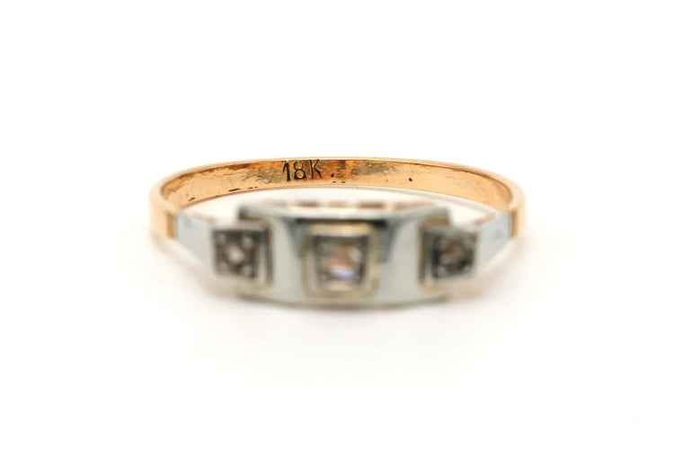 Bague 56 Art Déco - Bague en or jaune et blanc 18 carats et diamants 58 Facettes 23351