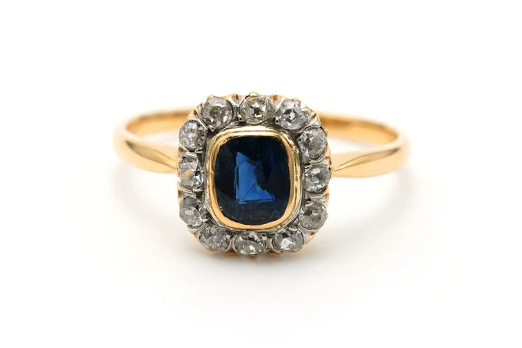 Bague 59 Bague Art déco en or jaune 18 carats, saphir et diamants 58 Facettes 23355