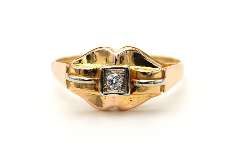 Bague 54 Art déco - Bague en or jaune et blanc 18 carats et diamant 58 Facettes B801