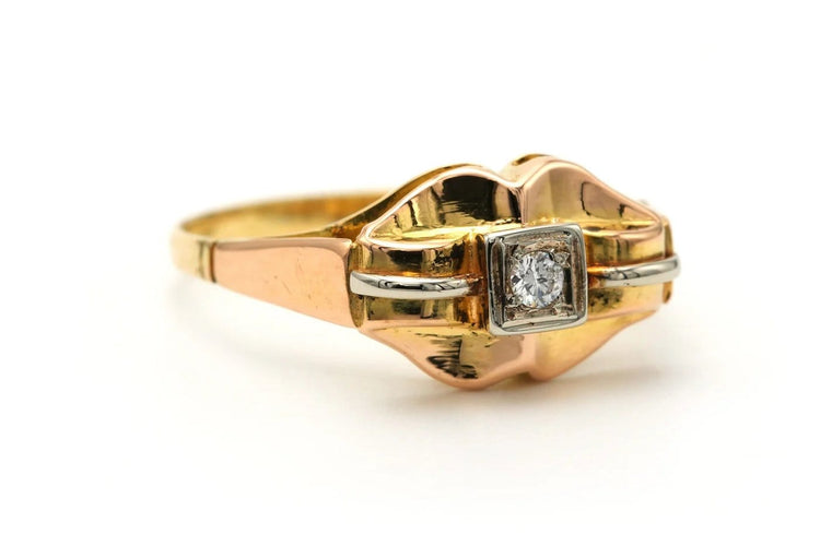 Bague 54 Art déco - Bague en or jaune et blanc 18 carats et diamant 58 Facettes B801