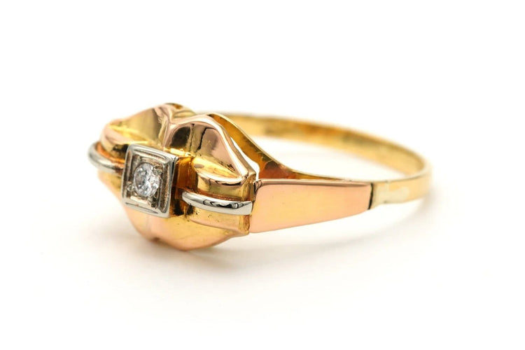 Bague 54 Art déco - Bague en or jaune et blanc 18 carats et diamant 58 Facettes B801
