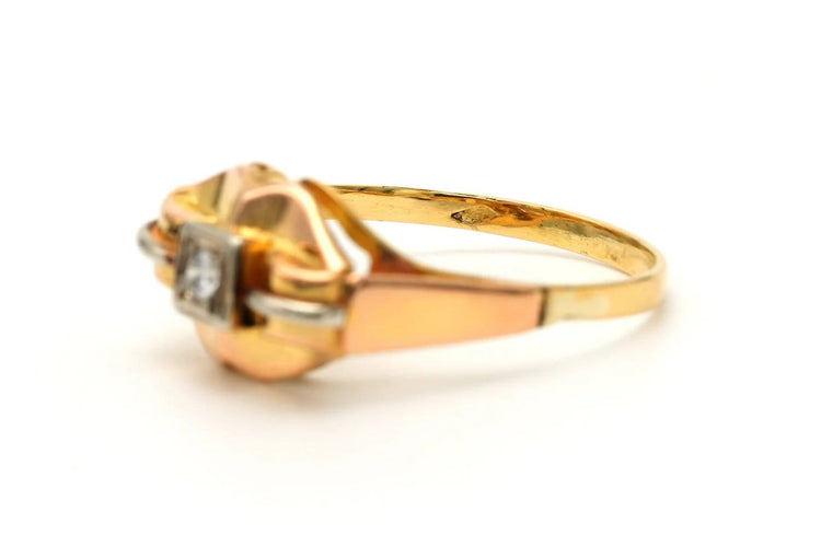 Bague 54 Art déco - Bague en or jaune et blanc 18 carats et diamant 58 Facettes B801