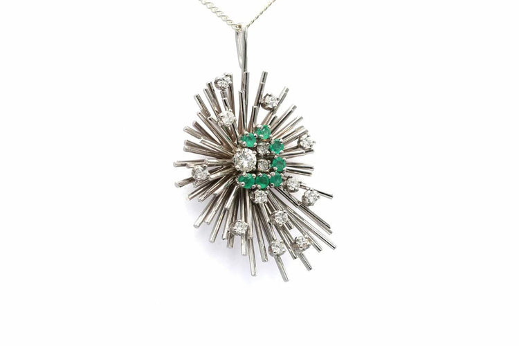 Pendentif Pendentif années 50 serti d’émeraudes et diamants en or blanc 18 carats 58 Facettes 23329