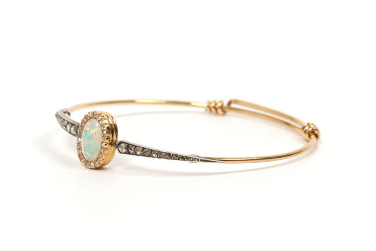 Bracelet Style Wolfers - Bracelet Art nouveau en or jaune 18 carats, opale et diamants 58 Facettes 21497