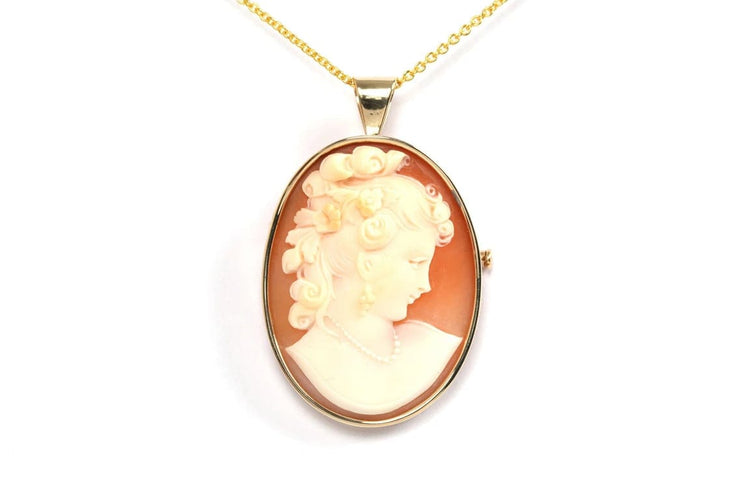 Pendentif Broche pendentif années 70 en or jaune 18 carats, camée coquillage 58 Facettes B463