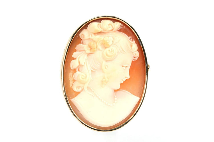 Pendentif Broche pendentif années 70 en or jaune 18 carats, camée coquillage 58 Facettes B463
