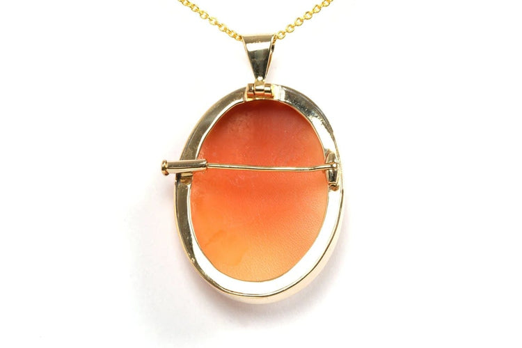 Pendentif Broche pendentif années 70 en or jaune 18 carats, camée coquillage 58 Facettes B463