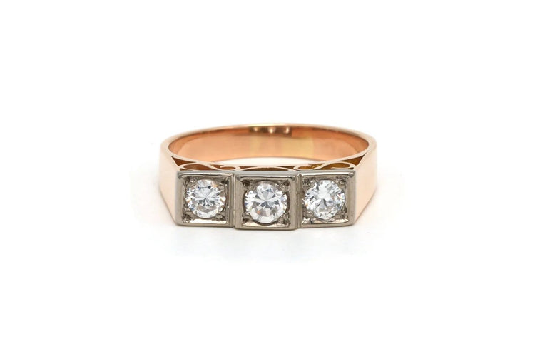 Bague 55 Bague Art déco en or jaune et blanc 18 carats avec diamants 58 Facettes 22095
