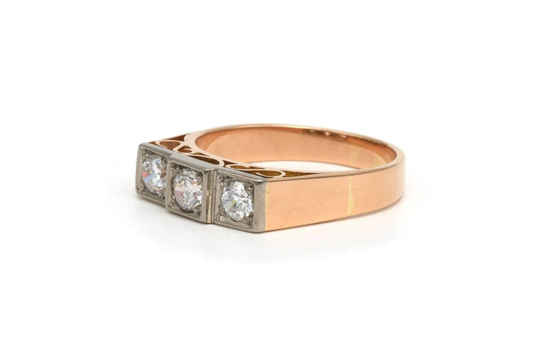 Bague 55 Bague Art déco en or jaune et blanc 18 carats avec diamants 58 Facettes 22095