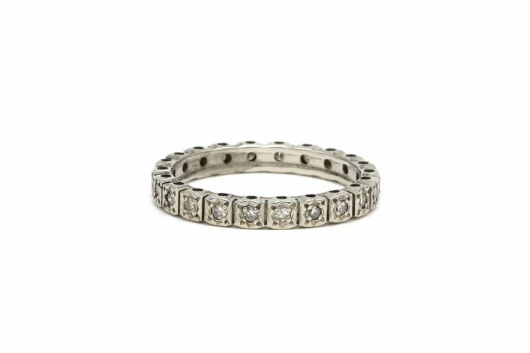 Bague 53 Art Déco - Bague en or blanc 18 carats sertie de diamants taille brillant 58 Facettes B504