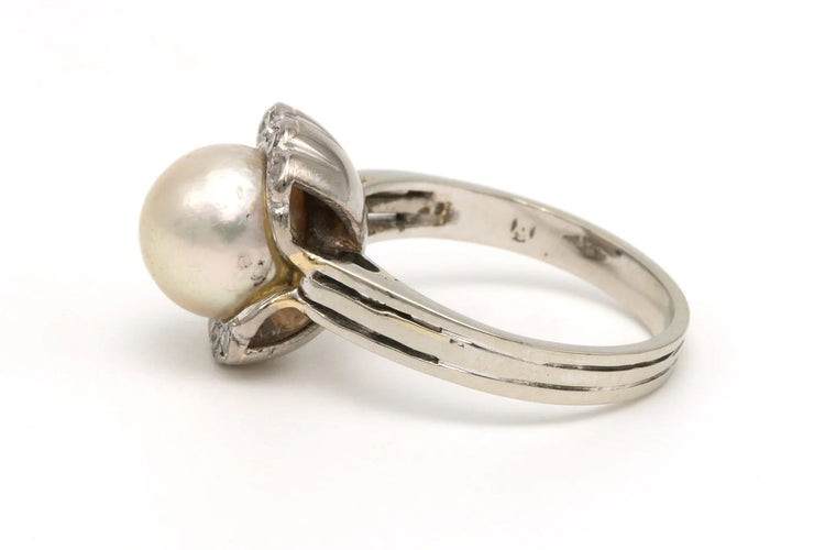 Bague 55 Bague Art déco en or blanc, perle et diamants 58 Facettes 19737
