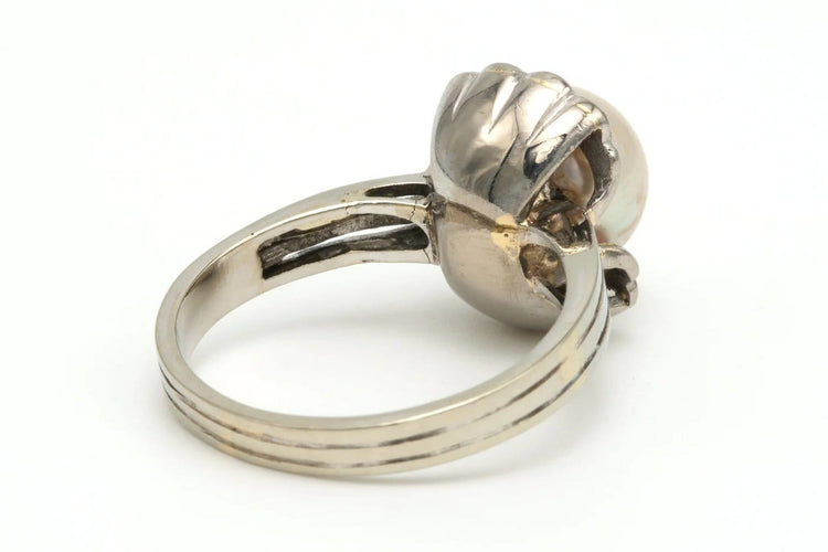 Bague 55 Bague Art déco en or blanc, perle et diamants 58 Facettes 19737