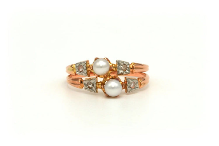 Bague 55 Bague Art nouveau en or jaune et or blanc 18 carats, perles et diamants 58 Facettes 21105