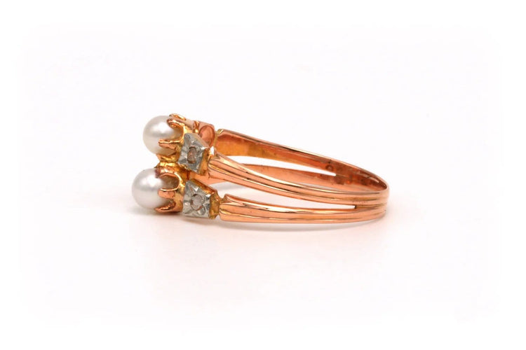 Bague 55 Bague Art nouveau en or jaune et or blanc 18 carats, perles et diamants 58 Facettes 21105