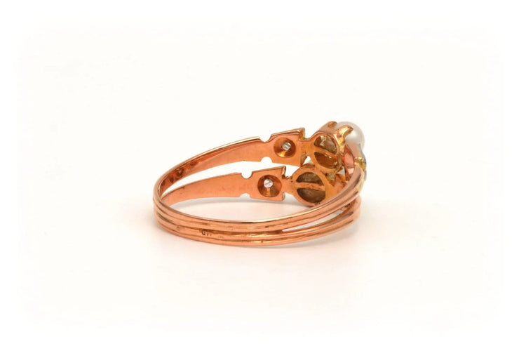 Bague 55 Bague Art nouveau en or jaune et or blanc 18 carats, perles et diamants 58 Facettes 21105