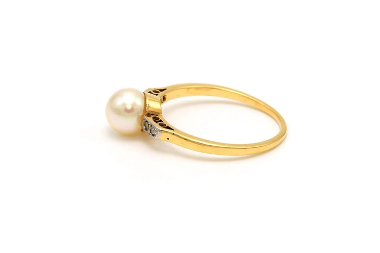 Bague 54 Bague Art déco en or jaune 18 carats, perle et diamants 58 Facettes 22905