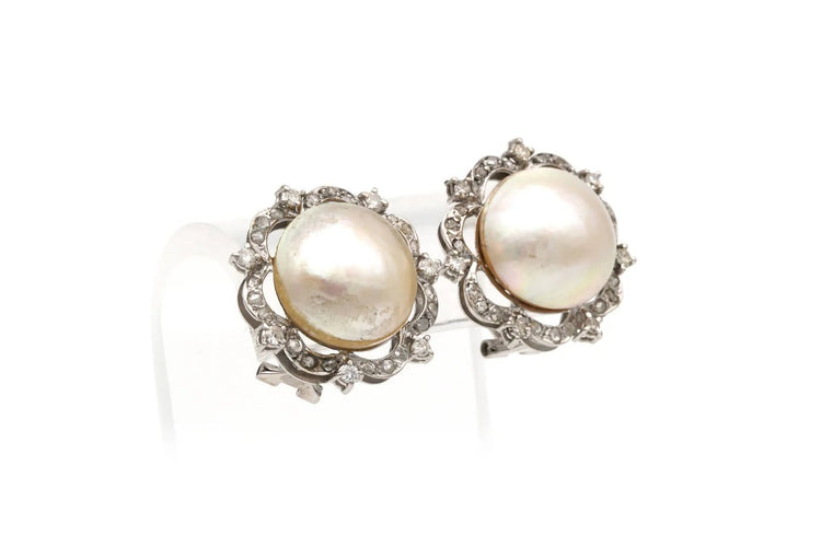 Boucles d'oreilles Art Déco - Boucles d’oreilles en or blanc 18 carats, perles et diamants 58 Facettes 20339