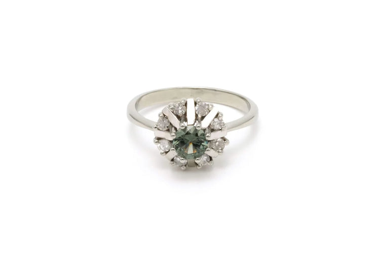 Bague 53 Bague années 50 en or blanc 18 carats, tourmaline et diamants 8/8 58 Facettes B518