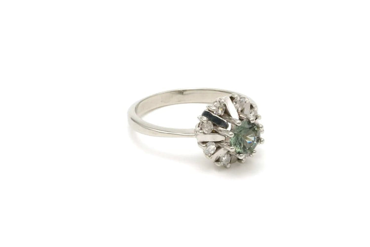 Bague 53 Bague années 50 en or blanc 18 carats, tourmaline et diamants 8/8 58 Facettes B518