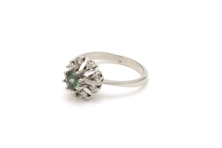 Bague 53 Bague années 50 en or blanc 18 carats, tourmaline et diamants 8/8 58 Facettes B518