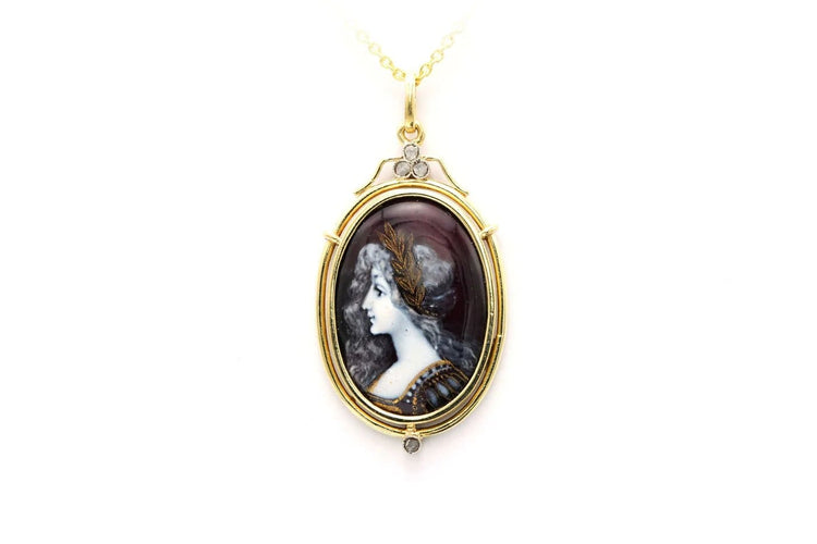 Pendentif Pendentif Art déco en or jaune 18 carats, émail de Limoges et diamants 58 Facettes B535